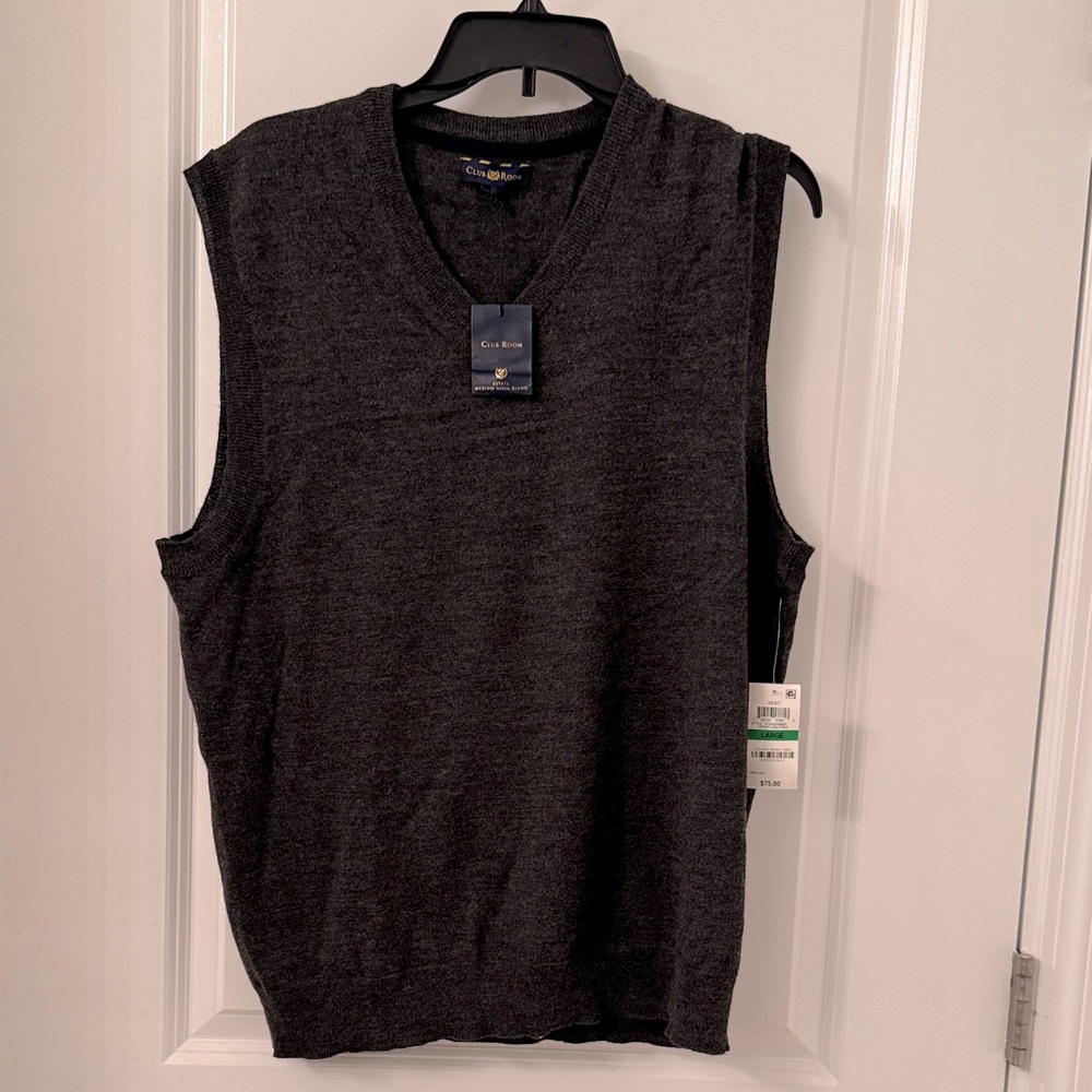 Club Room Vest Estate Merino Blend gray new with tags large NWT